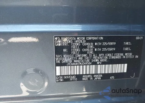 2021 Toyota Venza Xle z USA, uszkodzony, nr VIN JTEAAAAH7MJ044584